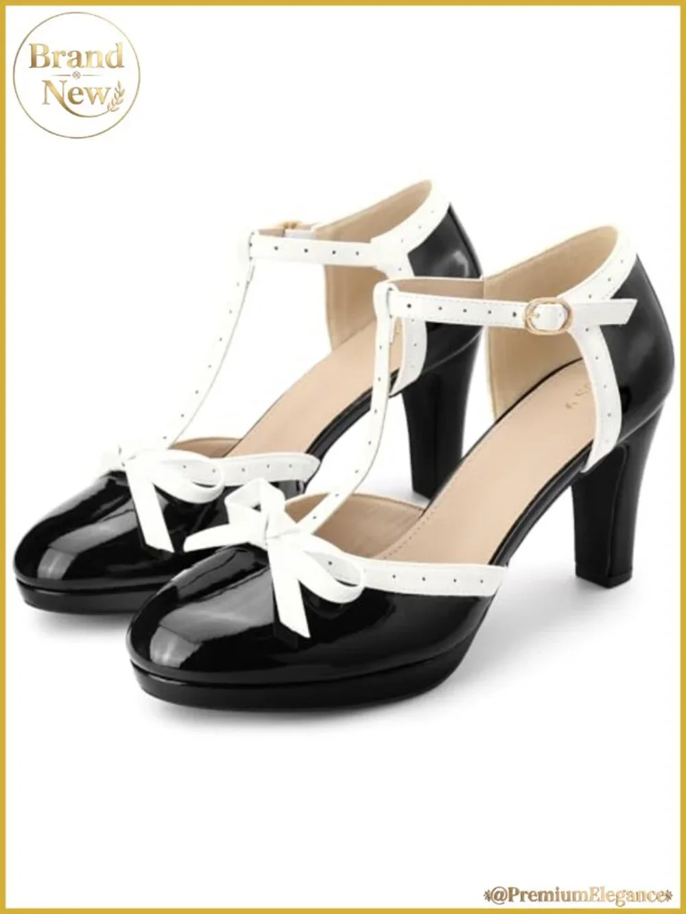 Women's Patent Leather Bow T-Strap Chunky Heel Platform Mary Janes